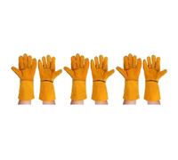 3 Pairs Leather Cotton Work Gloves, Long Protective | Yellow Artificial Leather, Cotton Lining, Reinforced Wrist-length Design, Splinter Protection for Garden Tools and Hand Tools