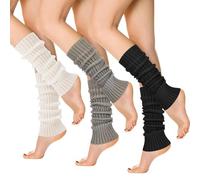 3 Pairs Leg Warmers for Winter - White, Black, Cream - Fashionable Boot Cuffs, Knee Socks for Warm Legs, Ballet, Dance, Skating, Yoga - Ladies 80s Style
