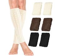 3 Pairs Leg Warmers, Knit Leg Warmer for Women Ladies Men, Y2K Ankle Warmers Leg Knee Sleeve for Boot 80s Party Yoga Ballet Dance Ice Skating Accessories, Winter Essential-Wh Blc Br