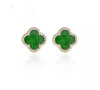 3 Pairs Lucky Clover Earrings Studs for Women Girl 14K Gold Plated 925 silver needle Titanium Hypoallergenic Earrings Jewelry Womens Gift (Green)