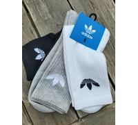 3 PAIRS : M / L ADIDAS Cushioned CREW SOCKS White Grey Black Trefoil H32334 ADI6