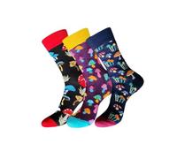 3 Pairs Magic Mushroom Fashion Cotton Crew Socks UK 6-11