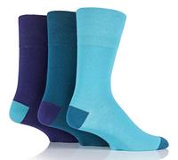 3 Pairs Mens Plain Colourburst Blues Gentle Grip Cotton Socks, UK Size 6-11