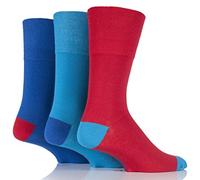 3 Pairs Mens Plain Colourburst Red Blues Gentle Grip Cotton Socks, UK Size 6-11