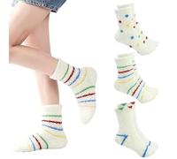 3 Pairs Moisturizing Spa Socks for Dry Cracked Feet, Sleeping Fuzzy Socks Non Slip Lotion Socks for Women Men, Foot Care Socks for Repairing Dry Cracked Heel (Coloured Wave, Dots, Stripes)