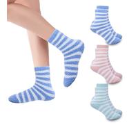 3 Pairs Moisturizing Spa Socks for Dry Cracked Feet, Sleeping Fuzzy Socks Non Slip Lotion Socks for Women Men, Foot Care Socks for Repairing Dry Cracked Heel (Pink, Green, Blue)