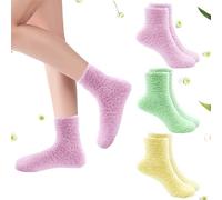 3 Pairs Moisturizing Spa Socks for Dry Cracked Feet, Sleeping Fuzzy Socks Non Slip Lotion Socks for Women Men, Foot Care Socks for Repairing Dry Cracked Heel (Pink, Yellow, Green)