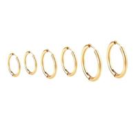 3 Pairs Multi Size Huggie Hoop Earrings Set 8mm 10mm 12mm Stainless Steel Small Click Circle Hoops for Layered Ear Piercing - Gold