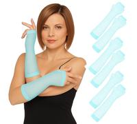 3 Pairs Neon Lace Fingerless Fishnet Gloves - 80s Retro Theme Party Fish Net Mesh Arm Sleeves For Disco Dance Halloween Costume Accessories, L Blue
