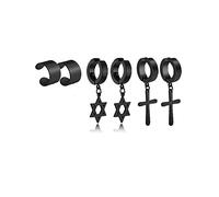 3 Pairs Non-pierced Clip On Dangle Hoop Earrings Set for Men Women Stainless Steel No Piercing Cross Star of David Cartilage Ear Cuff Earrings