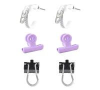 3 Pairs Novelty Cartilage Stud Earrings Set for Women Men Black White Purple Mini Zipper Folder Design Fashion Piercing Jewelry Theme Party Accessories