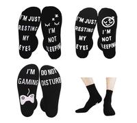 3 Pairs Novelty Funny Socks - Resting Eyes socks | Don't Disturb, I'm Gaming gamer socks set & Gift Ideas for Men & Teen Boys