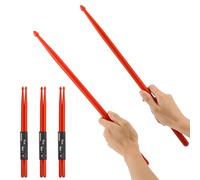 3 Pairs Nylon Drumsticks 5A Drum Sticks with AntiI-Slip Handles for Kids Adults Beginners Practice, Cardio Drumming (Red)