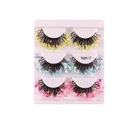 3 Pairs of Bright Colored Glitter Sequined False Eyelashes for Valentine's Day Party, 3 Colors