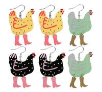 3 Pairs of Cartoon Chicken-Shaped Pendant Earrings - Cute Acrylic Animal Design, Creative Personalized