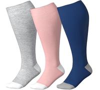 3 Pairs of Compression Socks for Women Men, Plus Size Wide Calf Compression Socks, Compression Sock for Flying Pregnancy Compression Sock for Running Nursing Circulation Support (2XL,3 pcs-18)