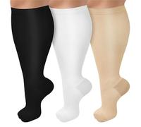 3 Pairs of Compression Socks for Women Men, Plus Size Wide Calf Compression Socks, Compression Sock for Flying Pregnancy Compression Sock for Running Nursing Circulation Support (2XL,3 pcs-11)
