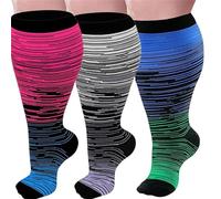 3 Pairs of Compression Socks for Women Men, Plus Size Wide Calf Compression Socks, Compression Sock for Flying Pregnancy Compression Sock for Running Nursing Circulation Support (3XL,3 pcs-29)