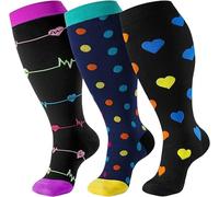 3 Pairs of Compression Socks for Women Men, Plus Size Wide Calf Compression Socks, Compression Sock for Flying Pregnancy Compression Sock for Running Nursing Circulation Support (3XL,3 pcs-14)
