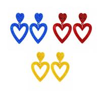3 Pairs Of Double-Layer Love Earrings, The Red Sequins Are Sparkling And Eye-Catching, The Acrylic Is Light And Comfortable, Suitable For Parties And Daily Matching As Gifts.