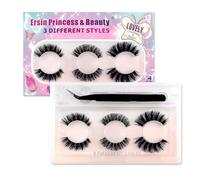 3 Pairs of False Eyelashes, Russian D-Curl Eyelashes, Cat Eye Look with Clear Band, 3 Different Styles, Mixed False Cat Eye Eyelashes with Tweezers Kit for Natural, Festival, Gift (0E2 Kit)