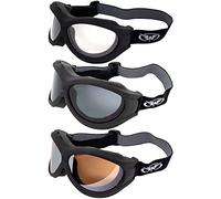 3 Pairs of Global Vision Big Ben Anti Fog Motorcycle Safety Goggles Fitover Padded Black Frame w/Clear Smoke & Driving Mirror Lenses