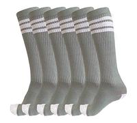 3 Pairs of juDanzy Knee High Boys or Girls Stripe Tube Socks for Soccer, Basketball, Uniform and Everyday Wear (6-10 Years, Gray With White Stripes)