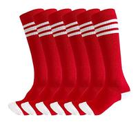 3 Pairs of juDanzy Knee High Boys or Girls Stripe Tube Socks for Soccer, Basketball, Uniform and Everyday Wear (4-6 Years, Red with White Stripes)