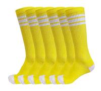 3 Pairs of juDanzy Knee High Boys or Girls Stripe Tube Socks for Soccer, Basketball, Uniform and Everyday Wear (6-10 Years, Yellow With White Stripes)