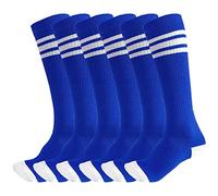 3 Pairs of juDanzy Knee High Boys or Girls Stripe Tube Socks for Soccer, Basketball, Uniform and Everyday Wear (6-10 Years, Blue with White Stripes)