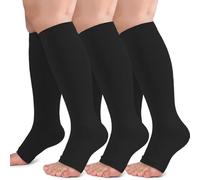 3 Pairs Open Toe Compression Socks for Women Men, Calf Support Toeless Stockings, 20-30 mmHg Sports Sock for Flying Travel Yoga Nurses Running
