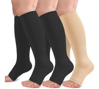3 Pairs Open Toe Compression Socks for Women Men, Calf Support Toeless Stockings, 20-30 mmHg Sports Sock for Flying Travel Yoga Nurses Running
