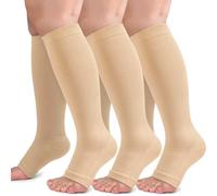 3 Pairs Open Toe Compression Socks for Women Men, Calf Support Toeless Stockings, 20-30 mmHg Sports Sock for Flying Travel Yoga Nurses Running