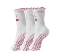 3 Pairs Pilates Socks for Women, Cute Non-Slip Pilates Socks, Grippy Yoga Socks with Silicone Grip, Breathable Cotton Blend, Soft Yoga Socks, Perfect for Barre, Yoga, Home Workouts (Pink)