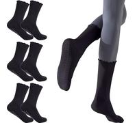 3 Pairs Pilates Socks with Grips Non Slip Ruffle Yoga Socks Grip Socks for Ballet Dance Barefoot Workout Pregnant Crew Socks (UK, Alpha, One Size, Regular, Regular, 3 Pairs - Black)