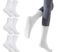 3 Pairs Pilates Socks with Grips Non Slip Ruffle Yoga Socks Grip Socks for Ballet Dance Barefoot Workout Pregnant Crew Socks (UK, Alpha, One Size, Regular, Regular, 3 Pairs - White)