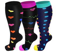 3 Pairs Plus Size Compression Socks (20-30 mmHg) for Women & Men, Wide Calf Extra Large Calves Knee High Flight Stockings for Pregnancy, Nurses, Seniors (3XL)