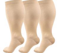 3 Pairs Plus Size Compression Socks (20-30 mmHg) for Women & Men, Wide Calf Extra Large Calves Knee High Flight Stockings for Pregnancy, Nurses, Seniors, 3XL