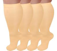 3 Pairs Plus Size Compression Socks for Women and Men Wide Calf 20-30mmhg Extra Large Knee High Support for Circulation, 02-4 Nude, 4X-Large