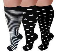 3 Pairs Plus Size Compression Socks for Women and Men Wide Calf 20-30mmhg Extra Large Knee High Support for Circulation, 01-black/Black/Black, 3X-Large