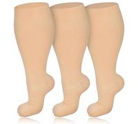 3 Pairs Plus Size Compression Socks for Women & Men, 20-30 mmHg Wide Calf Extra Large Knee High Flight Socks Compression Stockings for Circulation Support