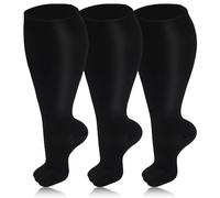 3 Pairs Plus Size Compression Socks for Women & Men, 20-30 mmHg Wide Calf Extra Large Knee High Flight Socks Compression Stockings for Circulation Support