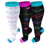 3 Pairs Plus Size Compression Socks for Women & Men, 20-30 mmHg Wide Calf Extra Large Knee High Flight Socks Compression Stockings for Circulation Support