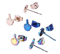 3 Pairs Punk Middle Finger Earrings - Multicoloured, Stainless Steel