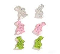 3 Pairs Rabbit Earrings Set for Women Happy Easter Cute Colorful Acrylic Bunny Animal Glitter Sequins Lightweight Small Stud Earrings for Spring Holiday Festival Party Fashion Jewelry, S, Acrylic, No