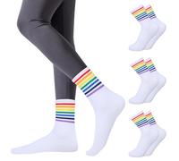 3 Pairs Rainbow Ankle High Socks, Men Women Rainbow Striped Socks, Pride Month Gay Socks for LGTBQ Party Accessories (UK, Alpha, One Size, Regular, Regular, A 3 Pairs - White)