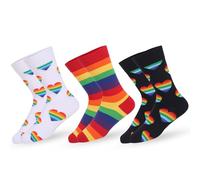 3 Pairs Rainbow Crew Socks, Cotton Novelty Athletic Socks LGBT Colorful Striped Socks for LGBTQ Pride Accessories Size 6-11 (Cotton, Colorful)