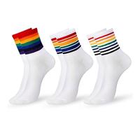 3 Pairs Rainbow Crew Socks, Cotton Novelty Athletic Socks LGBT Colorful Striped Socks for LGBTQ Pride Accessories (Cotton, White)