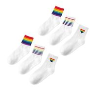 3 Pairs Rainbow Socks Set, Pride Socks, Unisex Gay Pride Socks, Prides Accessories, Colorful Gay Crew Sock, Novelty Rainbow Striped and Heart Sockes Kit for Prides Party Accessories, Women, Men