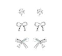 3 Pairs S925 Silver Needle Bow Knots Earrings Studs 14K Gold/Silver Infinity 3 Piece for Women Birthday Jewellery Earrings 3 PCS Set (4)